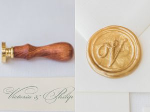 wedding details with custom stamp at the edwards estate in bakersfield ca