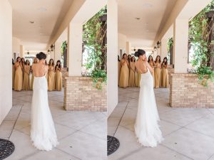 bridesmaids first look at bride at at the edwards estate in bakersfield ca