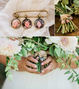 wedding bouquet, sentimental details, memorial pins