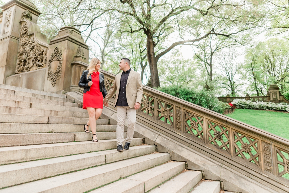 leather jacket city chic central park engagement session
