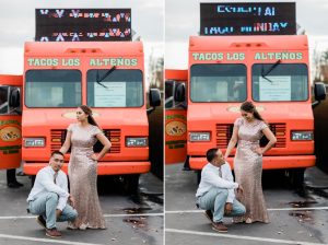 just married couple in front of a taco truck