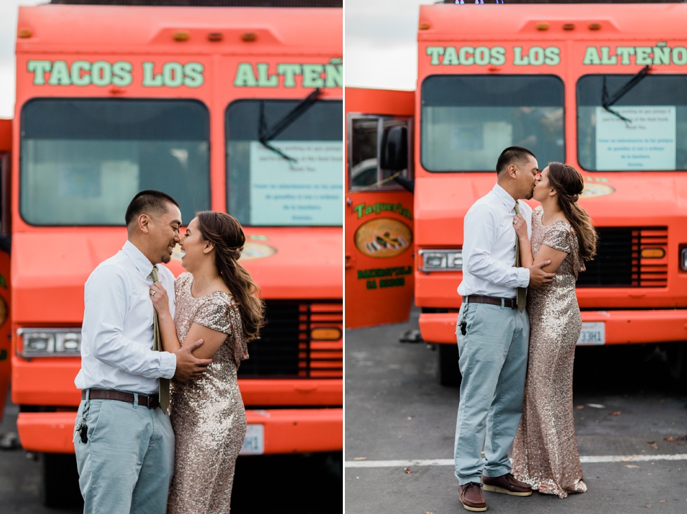 just married couple in front of a taco truck